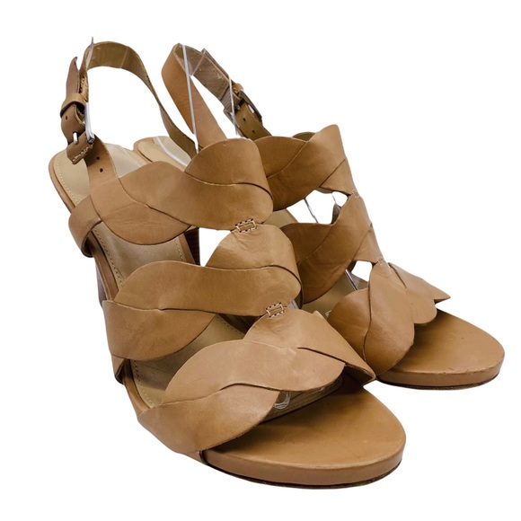 Via Spiga All Leather Peep Toe Block Heel Sandal Size 7 - Picture 4 of 15